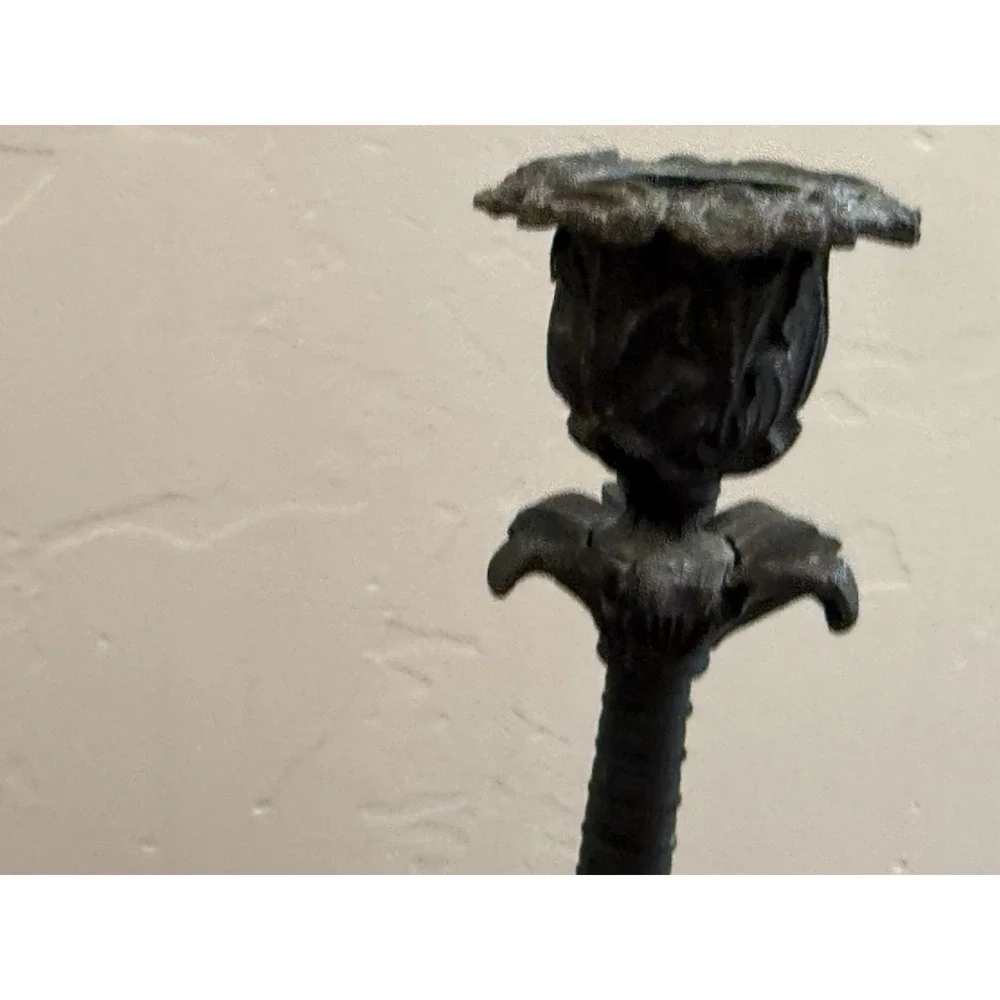 Antique Pair of Brass Baroque Rococo Revival Ornate Candlestick Holders 9